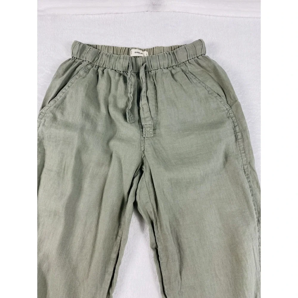 Everlane The Linen Pull-On Barrel Pant XS Seagrass Green Elastic Waist Coastal